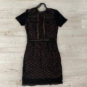 Black & Nude Lace Mini Dress